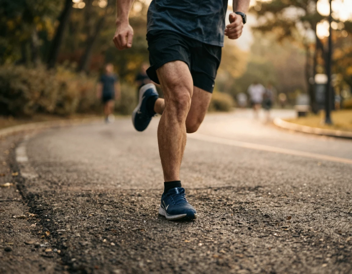 올바른 미드풋 착지 자세를 보여주는 러너의 발