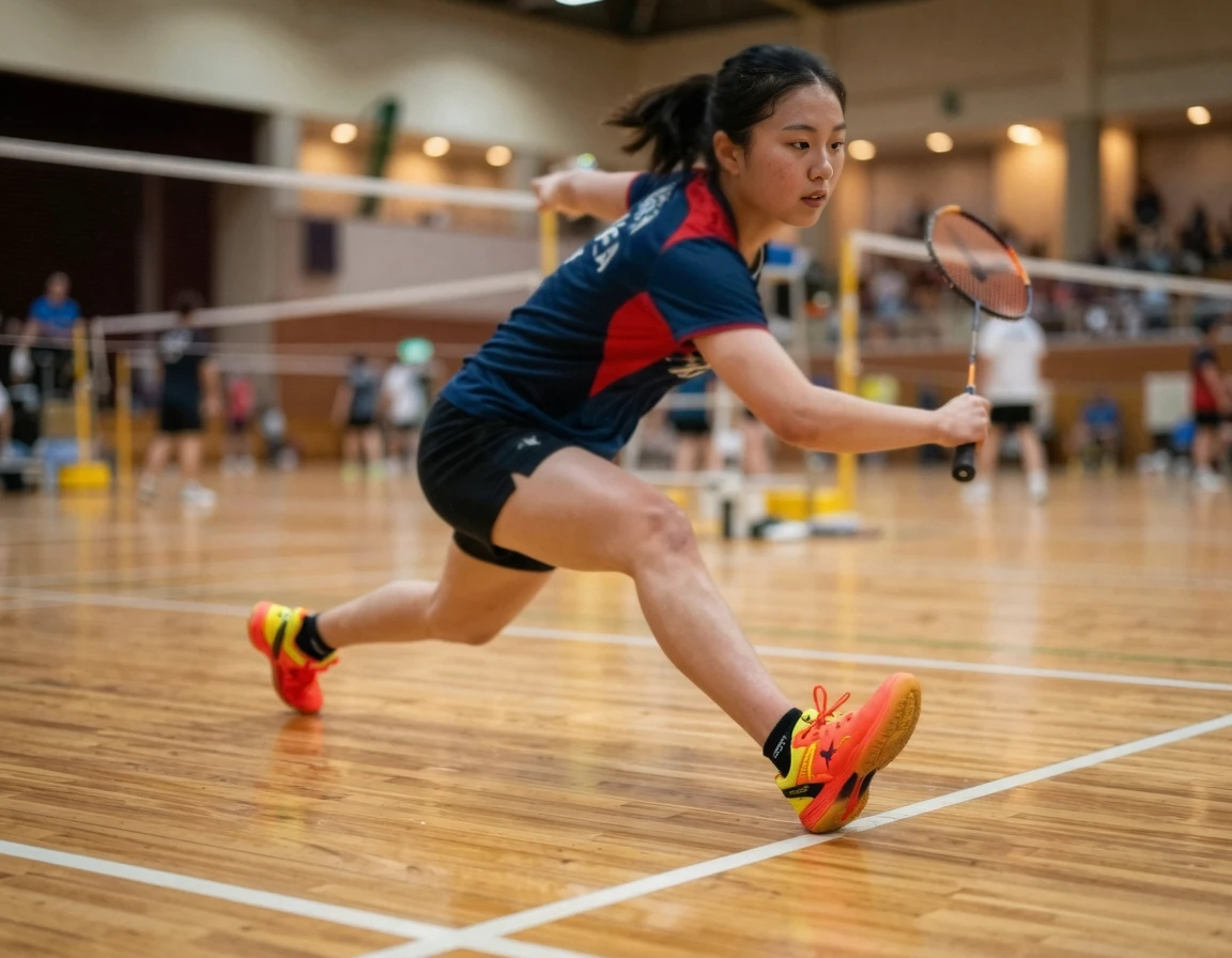 요넥스 배드민턴화를 신고 점프하는 모습