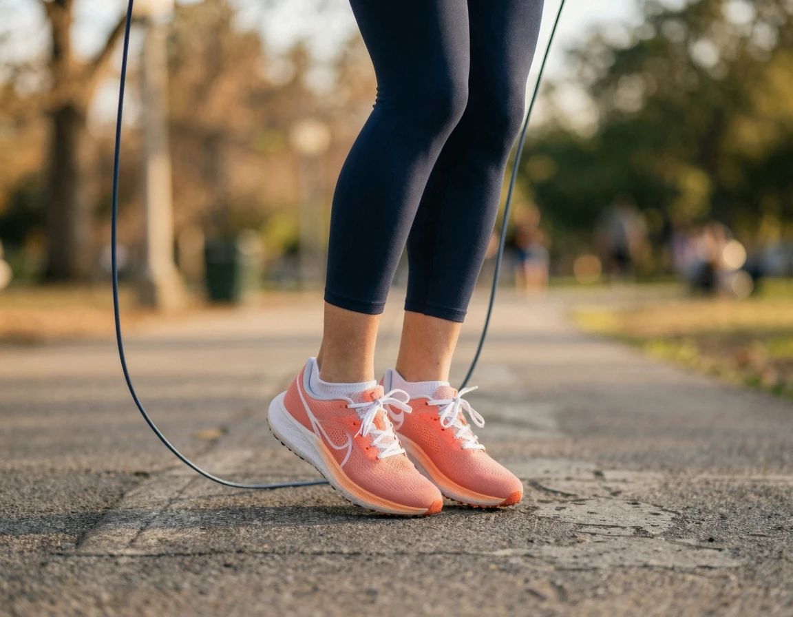 발 앞꿈치로 가볍게 착지하는 올바른 줄넘기 자세