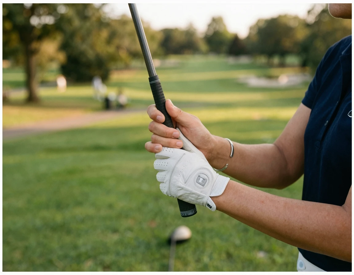 부드럽게 골프채 그립을 쥔 손