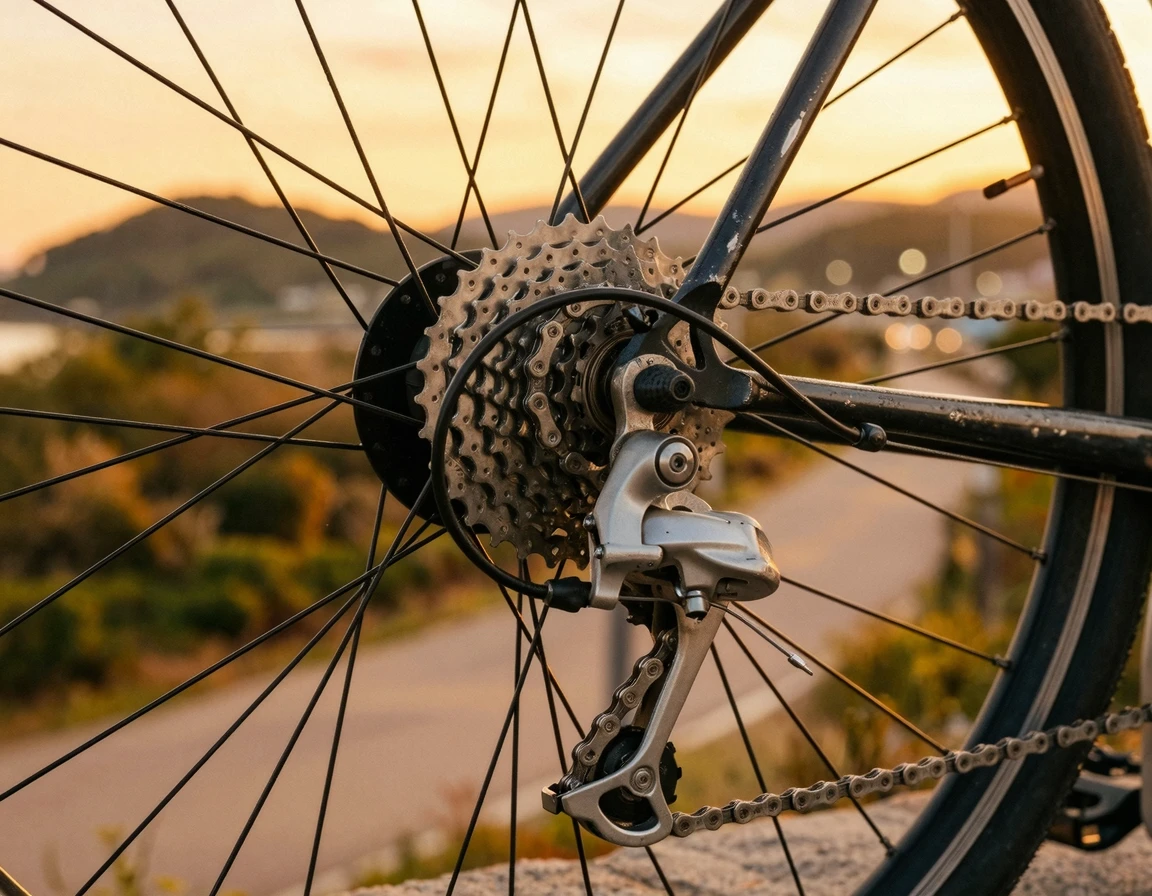 자전거 뒷기어와 스프라켓 클로즈업