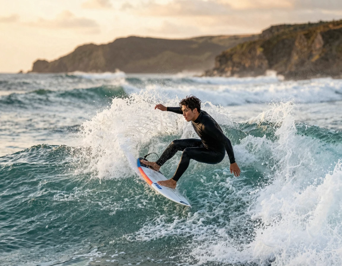 숏보드를 타고 파도 위에서 날렵하게 턴을 하는 서퍼