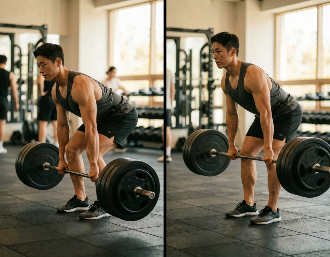 컨벤셔널과 루마니안 데드리프트 자세 비교