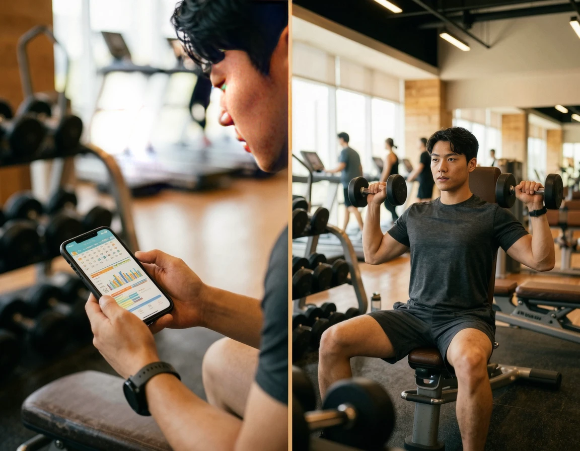 운동 스케줄을 비교하며 고민하는 모습
