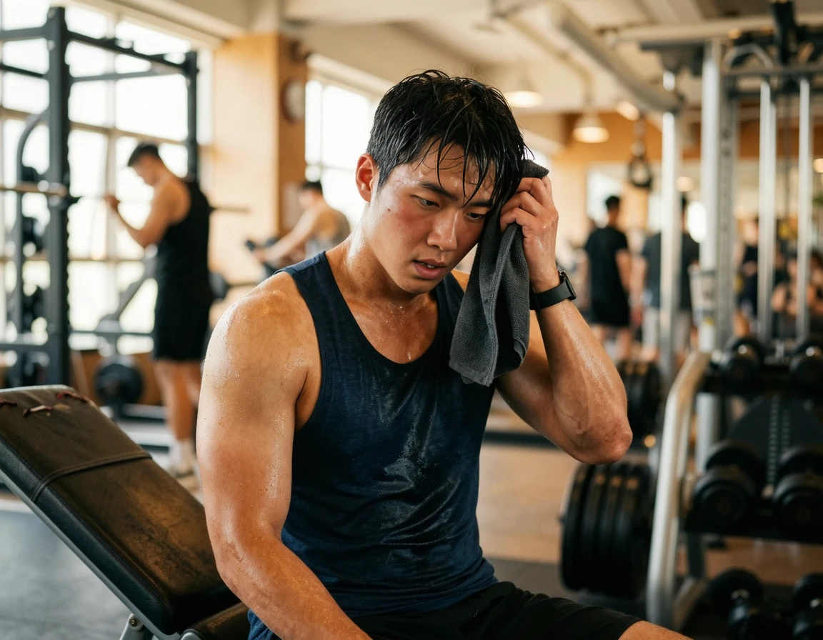 강도 높은 운동 후 땀을 흘리는 모습