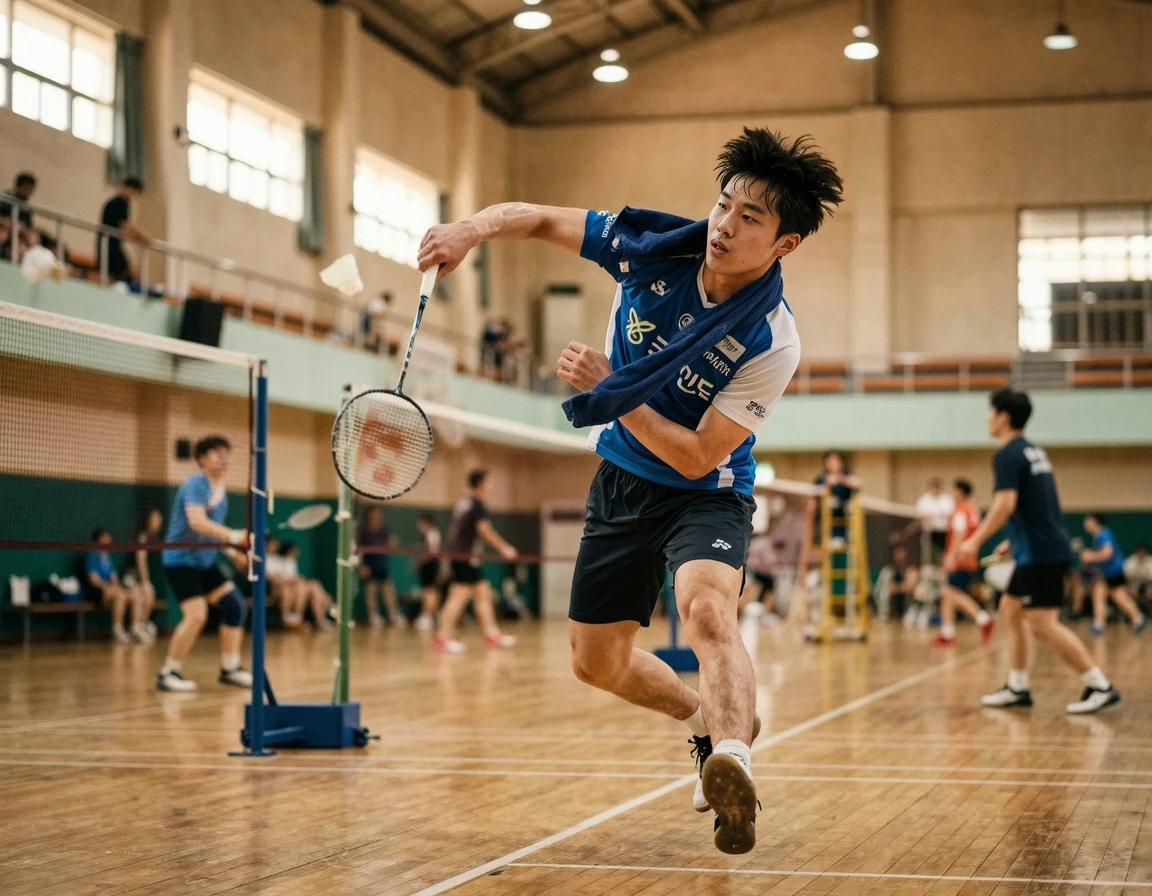 수건을 활용해 어깨 회전 스매시 스윙을 연습하는 모습