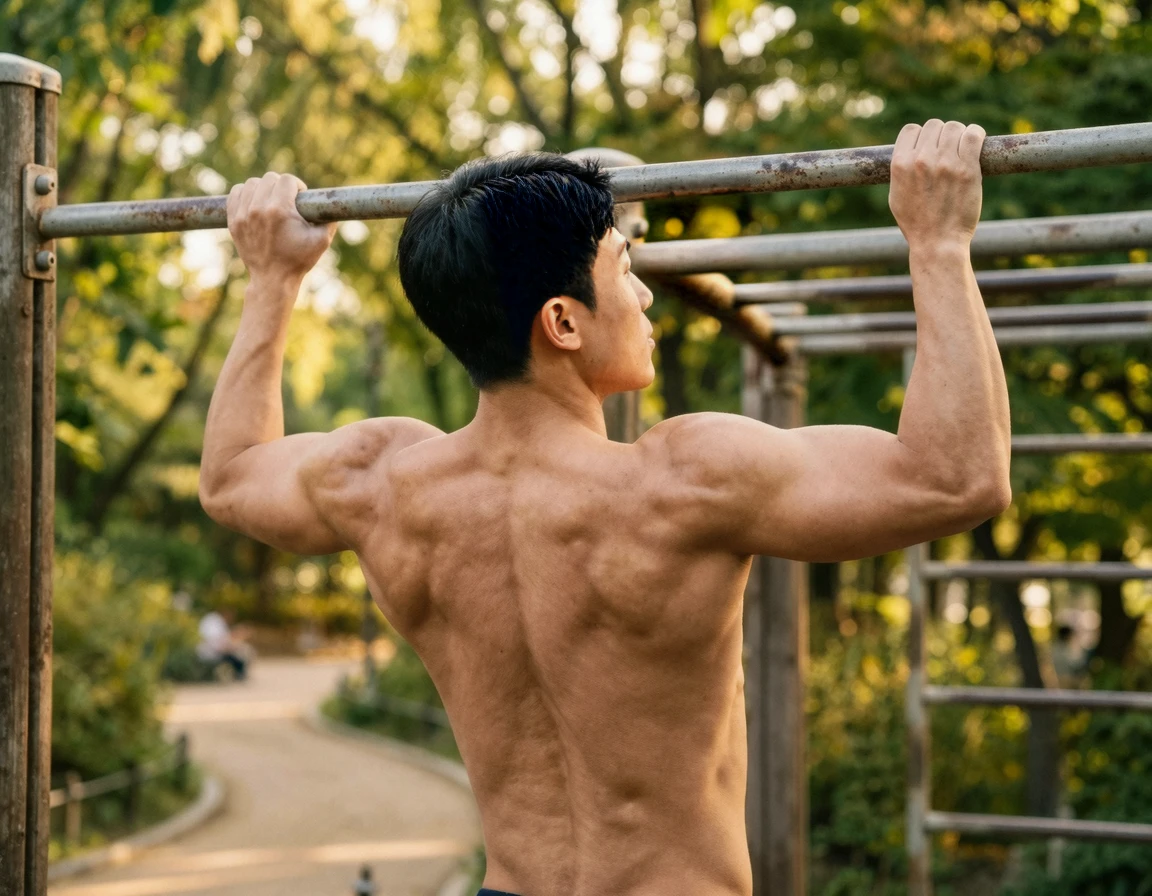 가슴을 열고 올바른 자세로 등 근육을 사용하는 풀업 동작